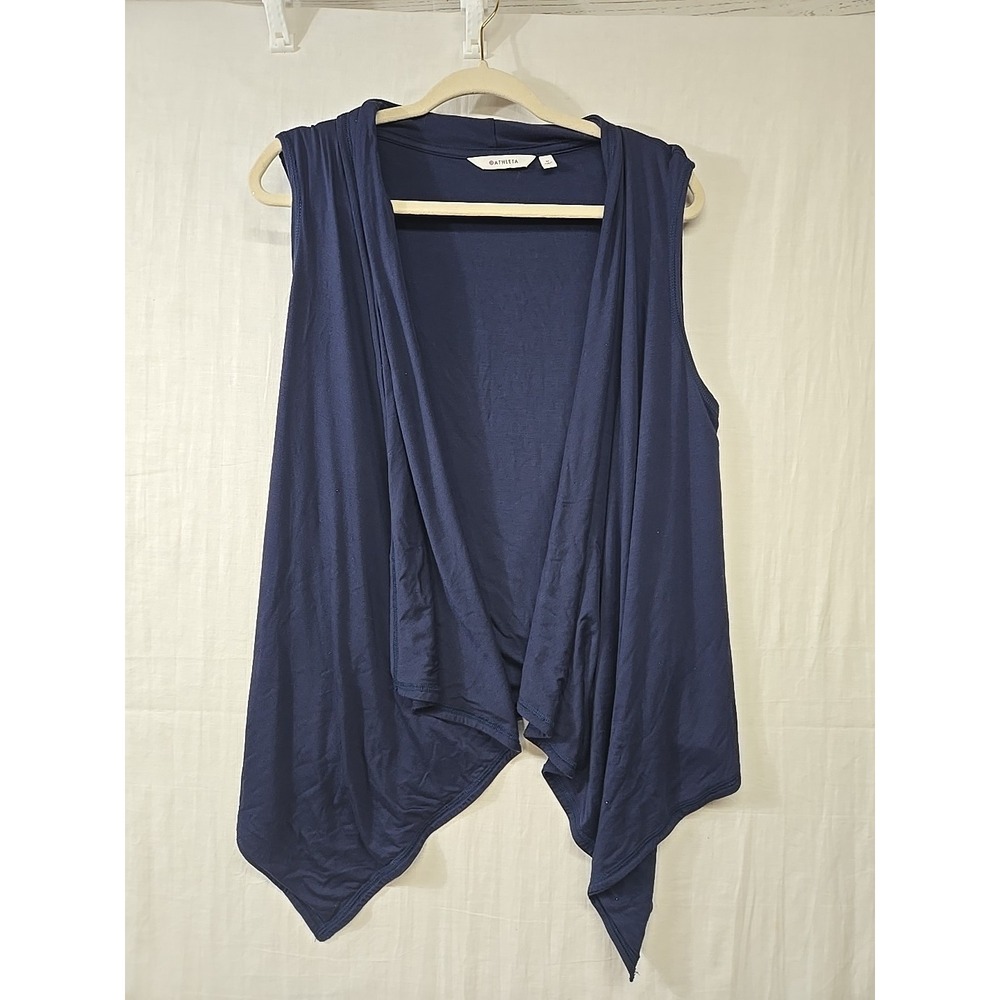 ATHLETA Sleeveless Wrap Navy Blue Jersey Knit OPEN Waterfall CARDIGAN TOPPER Med